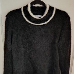 Marc New York Andrew Marc Fur Grey Sweater Large L black white furry f2